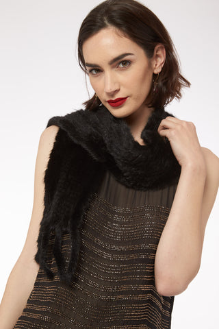 Fiona - Long Fur Scarf with Trim in Black
