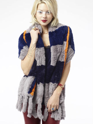 Valentina - Rabbit Wrap Fur with Trim Stripes