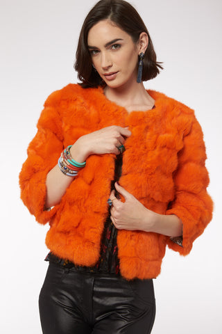 Dora - Rabbit Fur Jacket in Orange