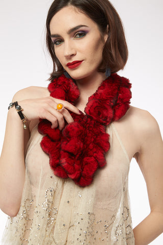 Alexis - Flower Ruffle Scarf in Duo Tone Red