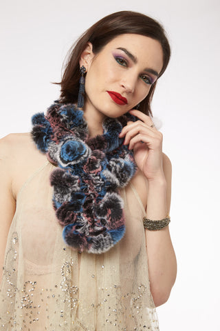 Alexis - Flower Ruffle Scarf in Mixed Blue/Blush