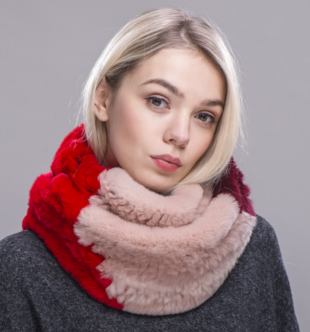 Sophie - Infinity Scarf - Trio Colors Red Blush and Coral