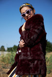 Lena Coat - Rabbit Fur with Fox Fur on Collar - Burgundy