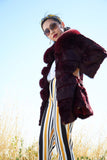 Lena Coat - Rabbit Fur with Fox Fur on Collar - Burgundy