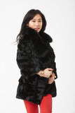Lena Coat - Rabbit Fur with Fox Fur on Collar - Black