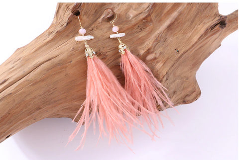 Nishika Ostrich Feather Earrings - Peach
