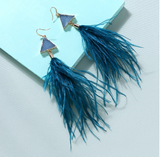 Paloma Earrings - Druzy and Feather - Teal