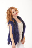 Karina - Vest Knitted Rabbit Fur Trim in Indigo