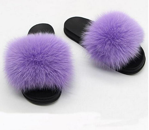 Slippers/ Slides - Fox Fur - Lilac