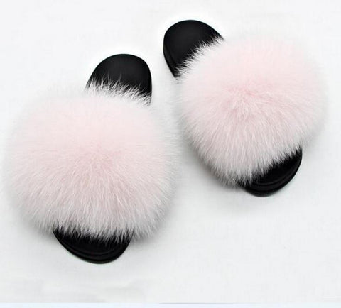 Slippers/ Slides - Fox Fur - White