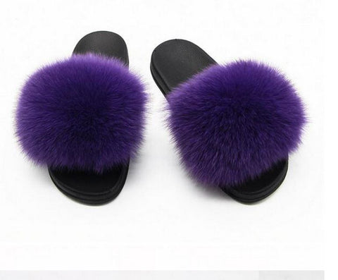 Slippers/ Slides - Fox Fur - Violet