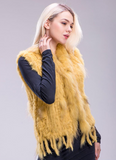 Karina - Vest Knitted Rabbit Fur Trim in Mustard