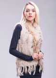 Karina - Vest Knitted Rabbit Fur Trim in Beige