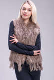 Karina - Vest Knitted Rabbit Fur Trim in Mocha