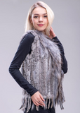 Karina - Vest Knitted Rabbit Fur Trim in Multi Grey