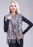 Karina - Vest Knitted Rabbit Fur Trim in Multi Grey