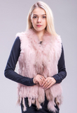 Karina - Vest Knitted Rabbit Fur Trim in Soft Blush