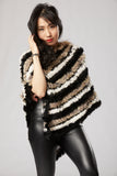 Lilian Long Poncho - Rabbit Fur - Multi Black and Brown