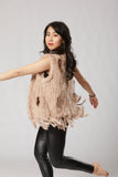 Karina - Vest Knitted Rabbit Fur Trim in Blush with Brown