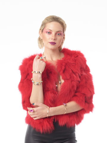 Bambi - Fox Fur Jacket in Cherry Red